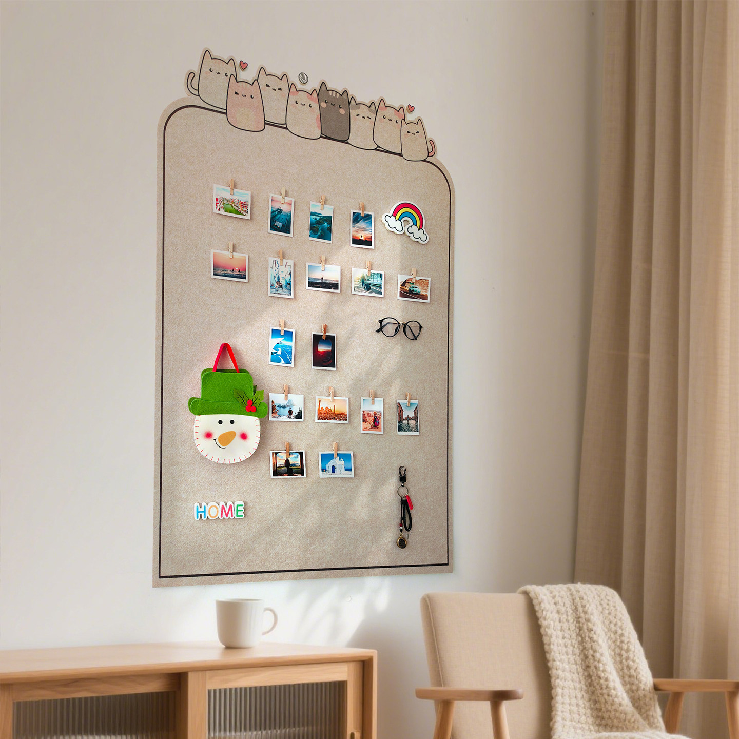 可爱猫咪毛毡板墙贴童趣风墙面装饰展示板卡通留言墙照片墙免打孔,家居饰品,软装墙贴,淘宝优惠券,粉丝福利购,淘宝优惠卷