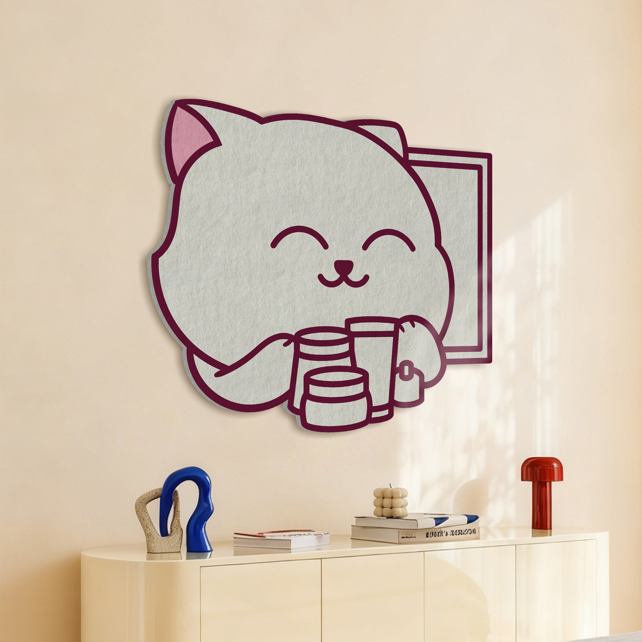 可爱毛毡猫咪造型墙面装饰墙贴相册墙自粘背景板童趣风室内免打孔