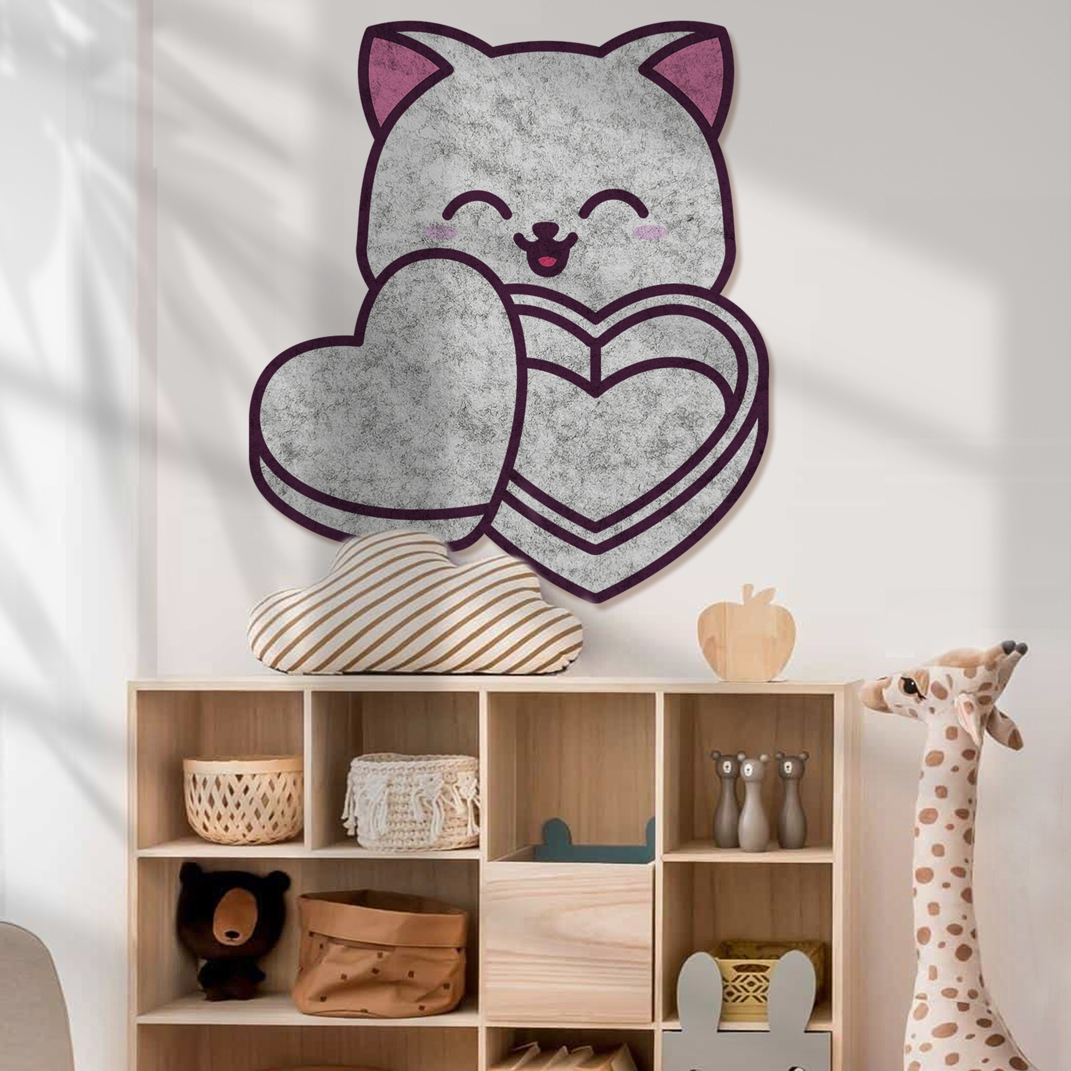 可爱立体爱心猫咪毛毡照片墙免打孔自粘墙面装饰拍立得相册墙展示