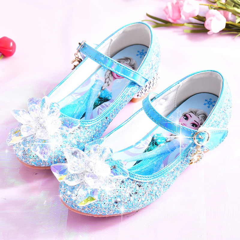 女童爱莎水晶鞋春秋新款儿童礼服皮鞋高跟公主鞋小孩走秀表演单鞋