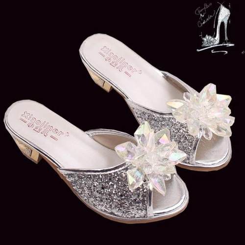 灰姑娘水晶鞋儿童公主高跟拖鞋