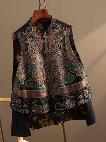 中式立领金丝刺绣马甲