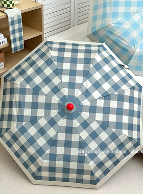 chic红鼻子格子自动雨伞ins折叠晴雨两用太阳伞女高颜值防紫外线