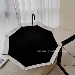 雨天出片拍照 复古小香风高级感弯柄赫本长柄伞 黑白接边雨伞法式