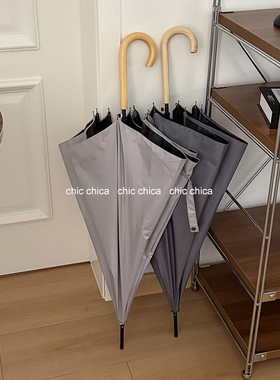 chic温柔格雷系~纯色雨伞女晴雨两用文艺长柄伞复古拍照太阳伞