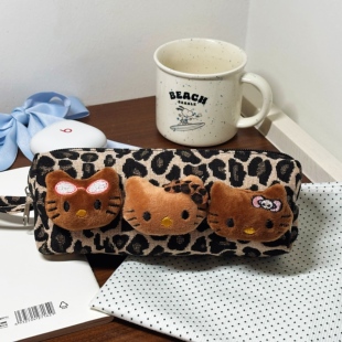 豹纹hellokitty猫笔袋大容量耐脏高颜值ins风文具盒女孩款中学生