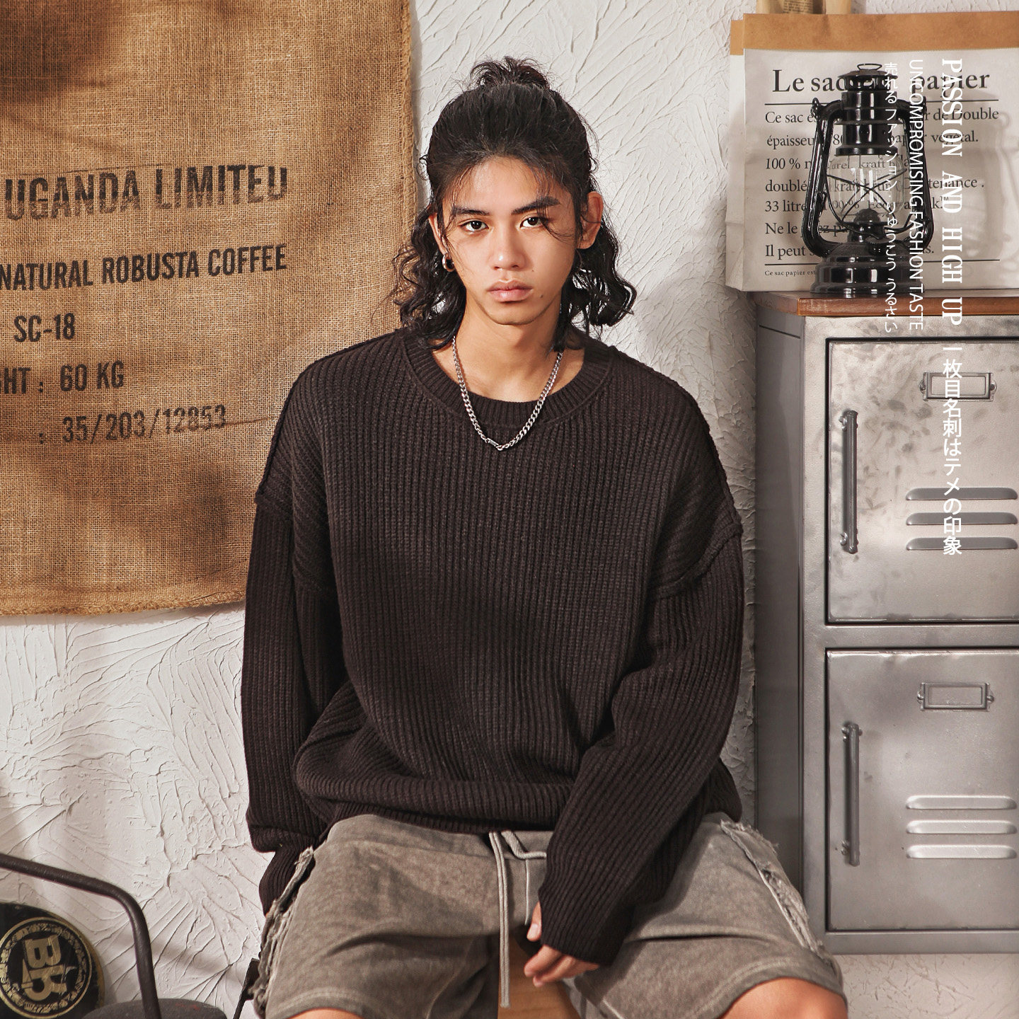 日系复古cleanfit毛衣男秋冬潮牌