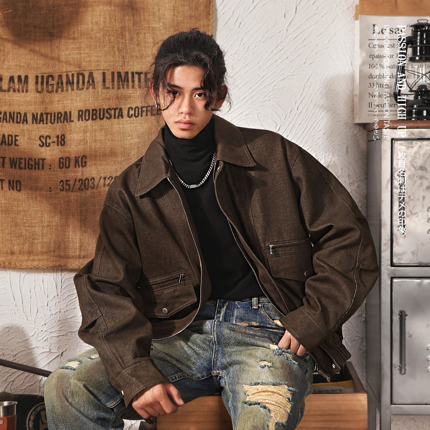 美式复古美拉德廓形外套男款秋冬