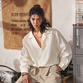 宽松高级老钱风衬衣 男款 雅痞制噪日系复古巴领镂空肌理感长袖 衬衫