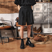 中裤 短裤 子 男士 日系复古休闲英伦风西装 男夏季 直筒宽松黑色五分裤