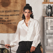 潮牌宽松老钱风缎面光泽感痞帅衬衣 男秋季 日系复古肌理感长袖 衬衫