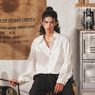 潮牌宽松老钱风缎面光泽感痞帅衬衣 男秋季 日系复古肌理感长袖 衬衫