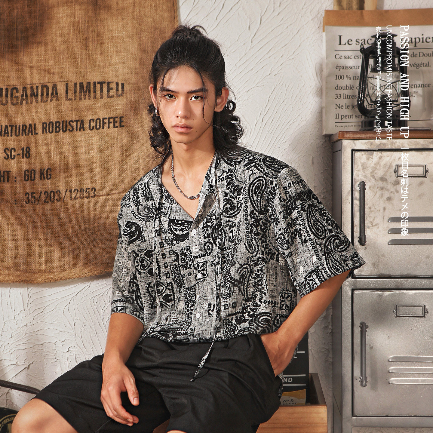 日系复古民族风腰果花短袖衬衫男夏季薄款夏威夷海边度假半袖衬衣