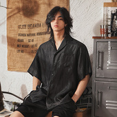 日系复古山本耀司宽松半袖 男夏季 衬衣服 衬衫 高级感褶皱古巴领短袖