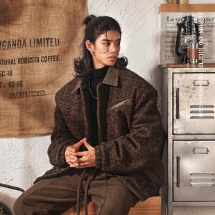 日系复古毛绒外套男款秋冬季高级感痞帅加厚棉服潮牌拼接棉衣棉袄