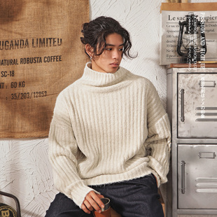 慵懒风线衣打底衫 男士 日系复古内搭羊毛针织衫 半高领毛衣男秋冬季