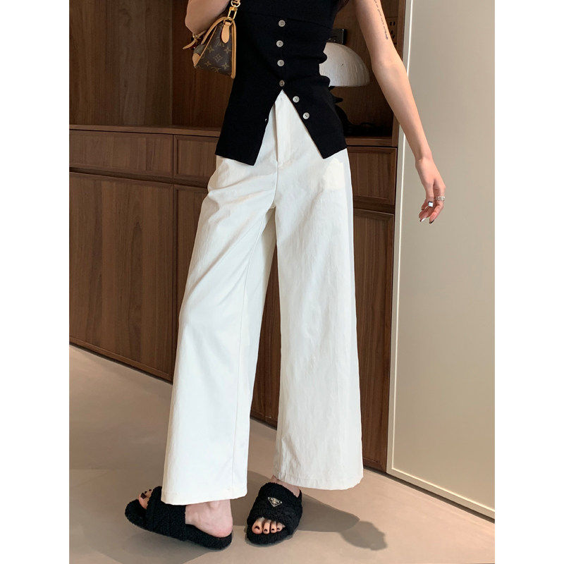 白色九分阔腿裤子女春夏新款宽松慵懒松弛感休闲直筒裤高腰工装裤