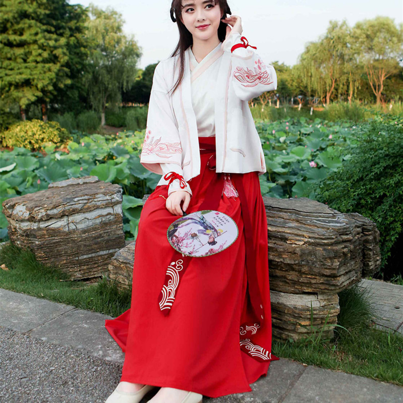 夏装中国风学生现代改良仙日常清新淡雅套装女汉服彼岸花襦裙古装