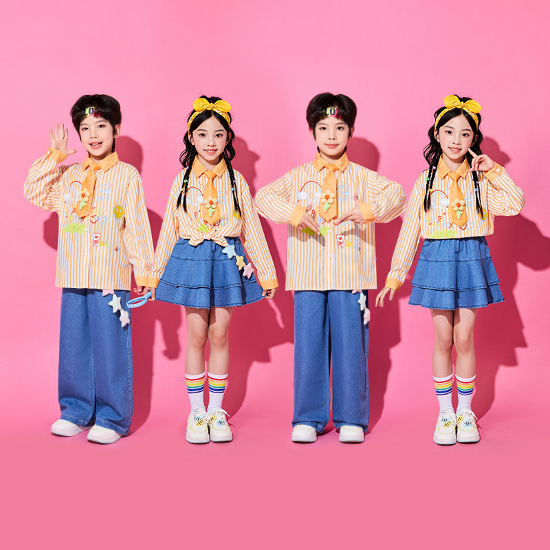 儿童啦啦队演出服小学生运动会入场表演服装长袖衬衫幼儿园合唱服