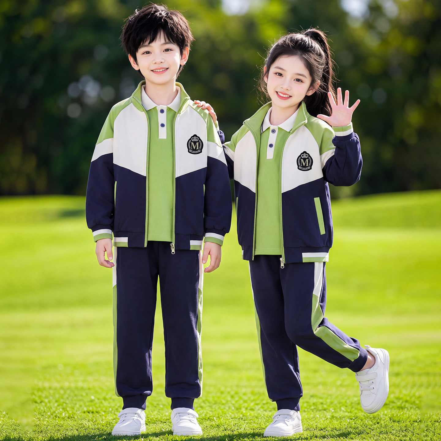 班服小学生校服春秋三件套装幼儿园夏季园服儿童运动服绿色棒球服