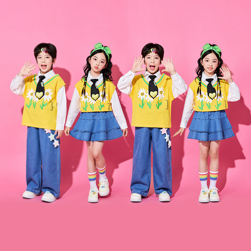 小学生运动会服装可爱花朵黄色开幕式拉拉队班服儿童啦啦队演出服