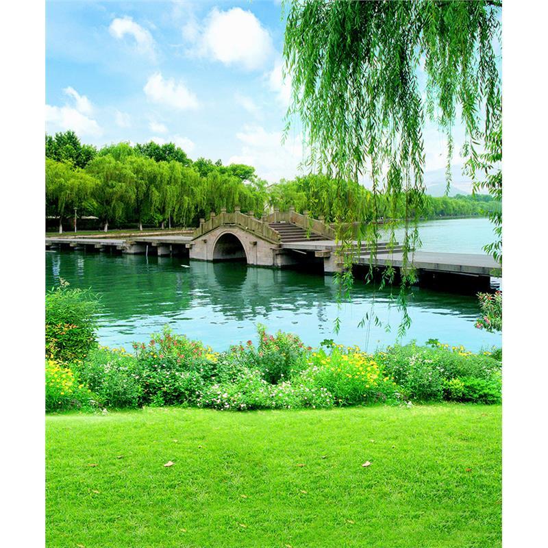 新直播背景布立体主播墙纸布3D山水大草原主竹林室外风景荷花中秋