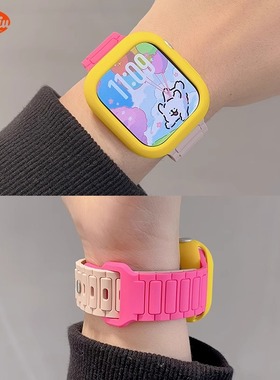 反扣硅胶竹节款多巴胺撞色表带适用iwatch10代苹果applewatch9876