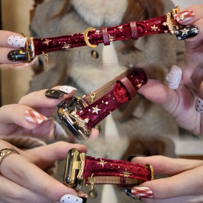 高级土星星丝绒皮表带适用iWatch11镶钻苹果小米9pro红米华为fit4