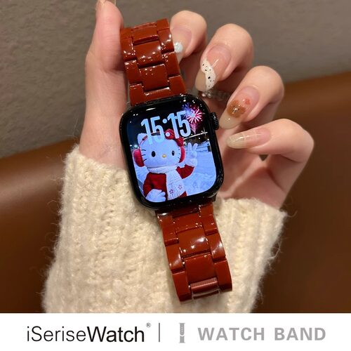 适用iWatch10表带苹果手表s9红新年applewatch87女SE链式三株高级