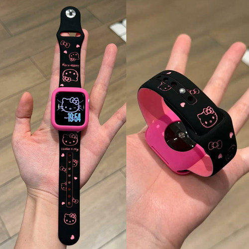浮雕爱心Kitty硅胶iWatch表带适用AppleWatch苹果S11手表10se新款