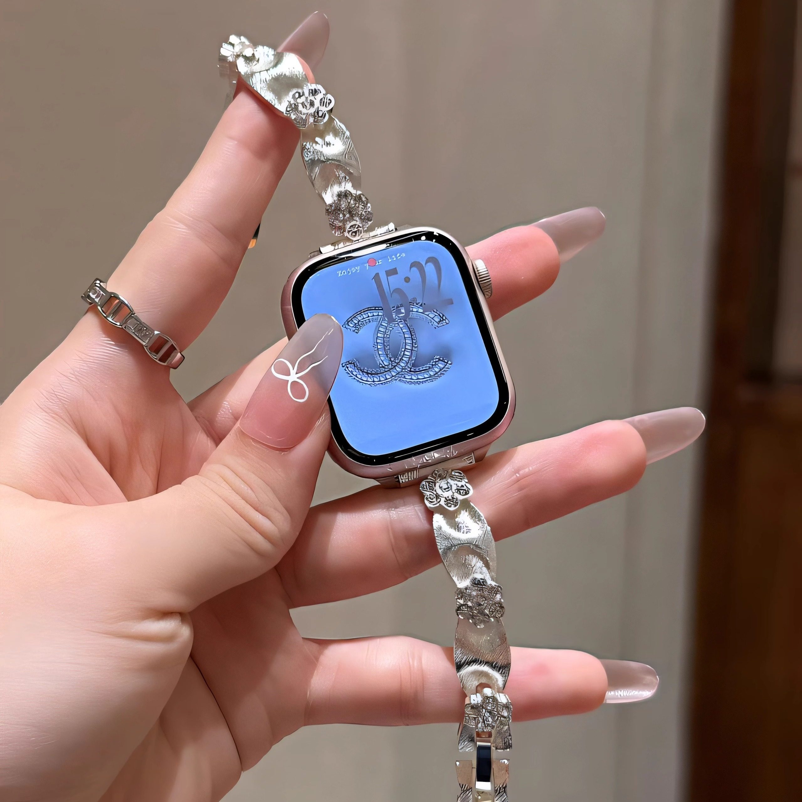 丝绸花朵银链金属表带适用iwatch10苹果手表AppleWatch8新9profit