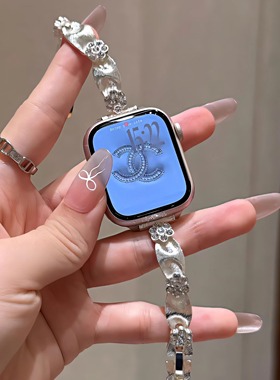 丝绸花朵银链金属表带适用iwatch10苹果手表AppleWatch8新9profit
