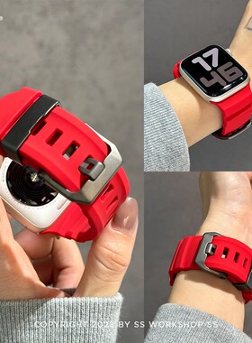 新年款红色野径运动硅胶iwatch表带s10适用苹果applewatch高级感
