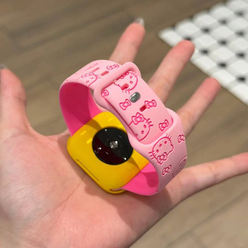 浮雕拼色KT猫硅胶iWatch表带适用AppleWatch苹果S10手表9代SE通用