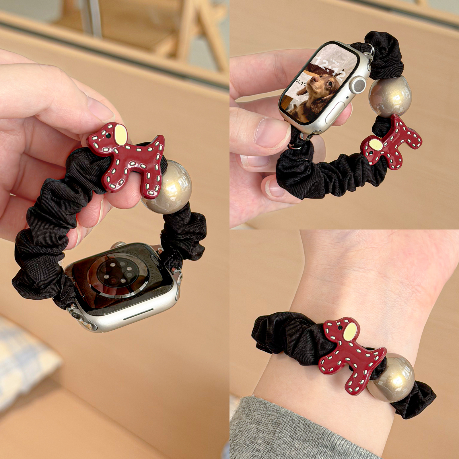 适用小米89pro珍珠小狗发圈iwatch11se雪纺皮筋表带华为fit4红米6