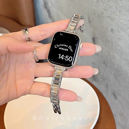 新气质感单排钻金属手镯款苹果手表表带适用Apple Watch10iwatch9