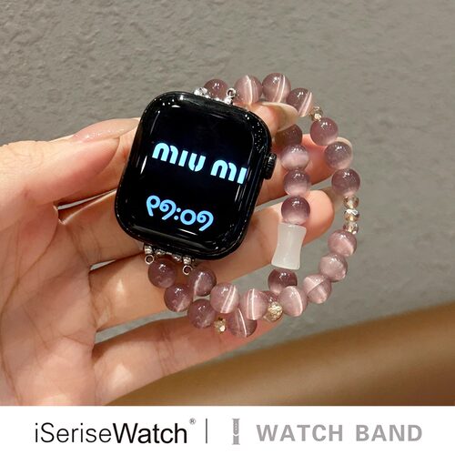 适用iwatch10表带苹果手表8水晶猫眼石小米8pro透气串珠红米5fit4