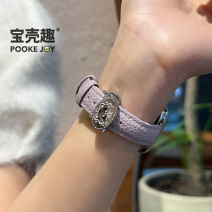 适用苹果手表s11表带椭圆小猫摁扣小米89pro蝴蝶扣华为fit4红米65