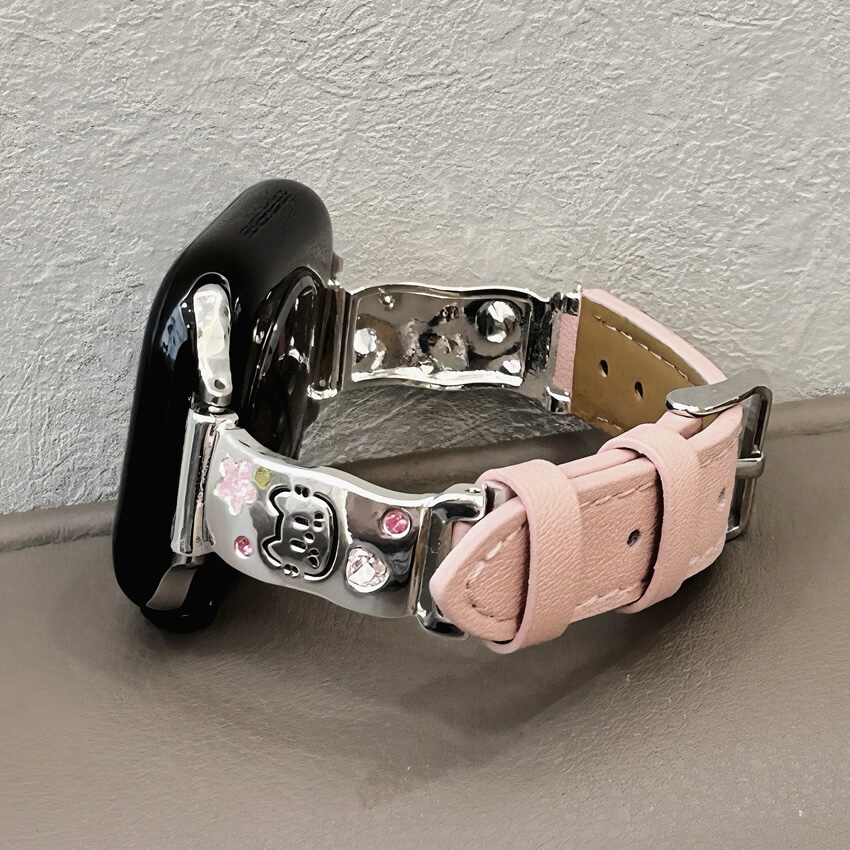 适用iWatch10表带苹果手表猫咪金属拼皮小米98pro卡通镶钻可爱fit