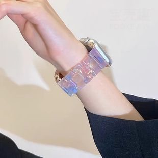 适用苹果10表带iwatch8手表ultra树脂极光贝母夏se小米9profit43