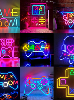 LED霓虹灯电竞房卧室房间布置氛围灯挂墙游戏手柄switch小夜灯