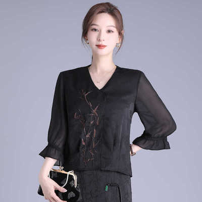 桑蚕丝衬衫提花夏季新中式衬衫