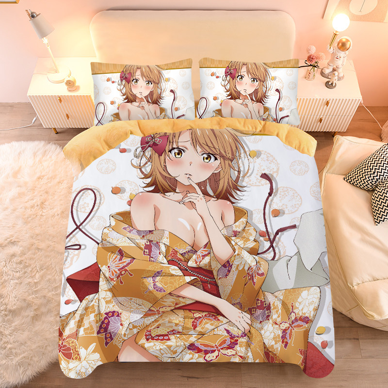 春物雪之下雪乃被套珊瑚绒来图定制日系动漫被单二次元毛绒四件套