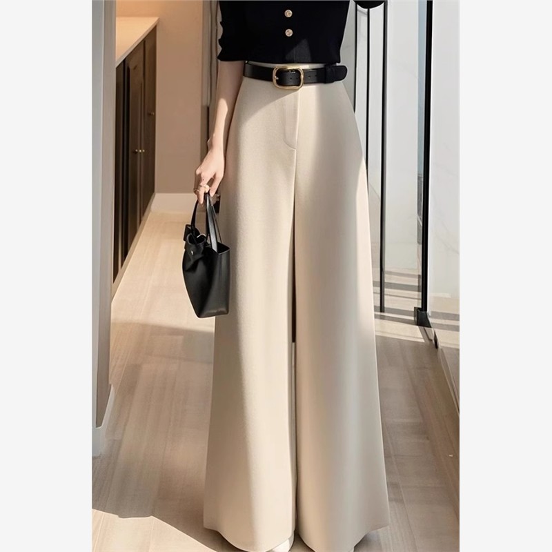 高级感气质高腰米色阔腿