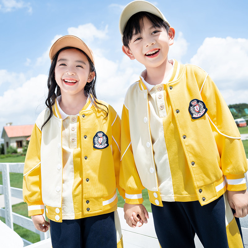 幼儿园园服春夏装纯棉班服套装小学生运动会黄色夏季校服三四件套