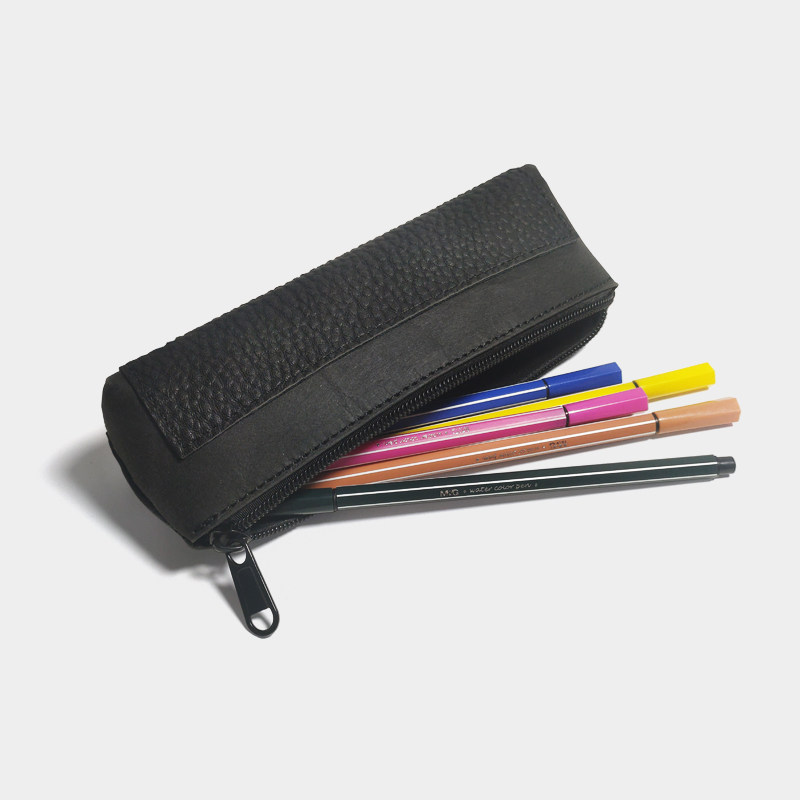 小众水洗牛皮纸拼接皮革ins复古文艺大容量日系学生定制文具笔袋