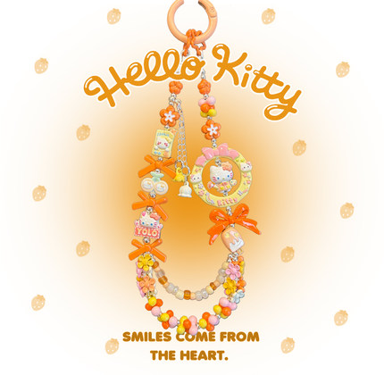 小画家kitty手机链橙色短链kt周边同款可爱包包挂件合金手机链