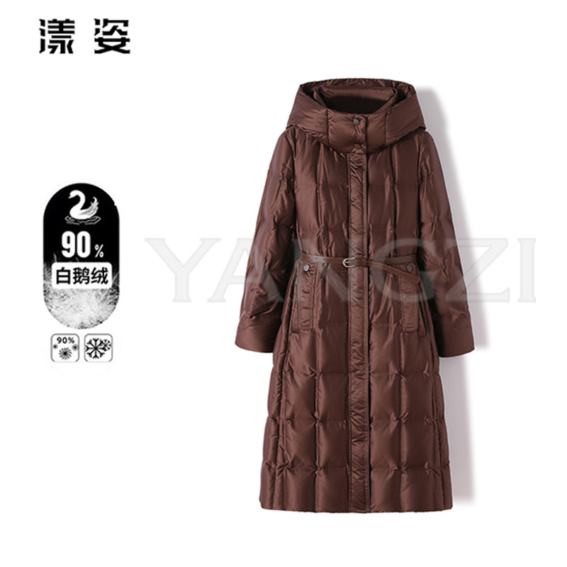 冬季过膝连帽时尚高级感中长款白鹅绒服外套 XGD2411-251546