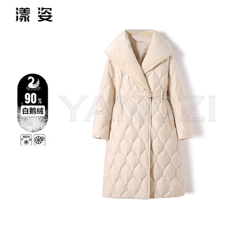 冬季新品大翻领设计感收腰显瘦中长款90白鹅绒服 XGD2412-251549
