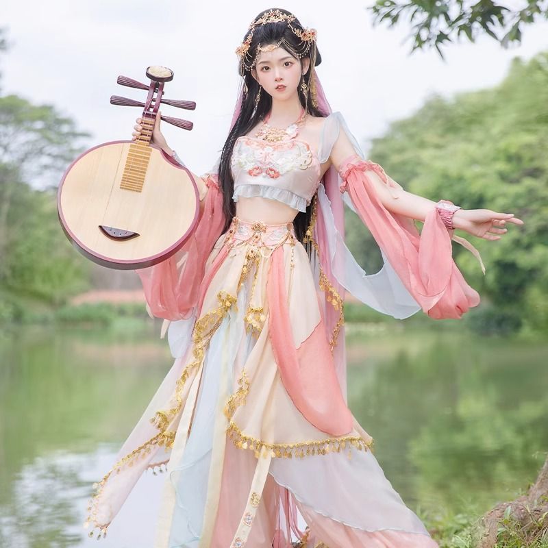 敦煌飞天汉服女异域风情傣族舞蹈演出服装新款西双版纳西域写真